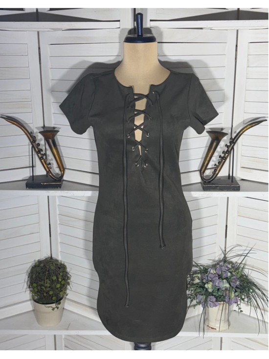 Windsor Dresses & Skirts - Vintage 90s Y2k dress faux suede green cage neck pixie fairy tinkerbell Ren Fair